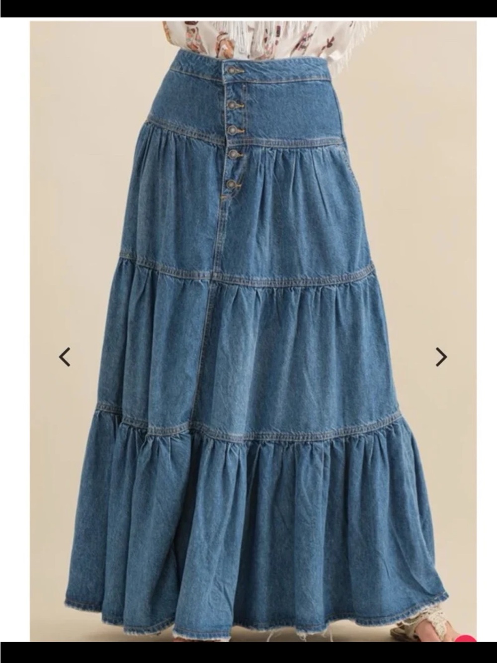 Veveret Ready to Ship Tiered Denim Maxi Skirt size Small - Picture 9 of 12